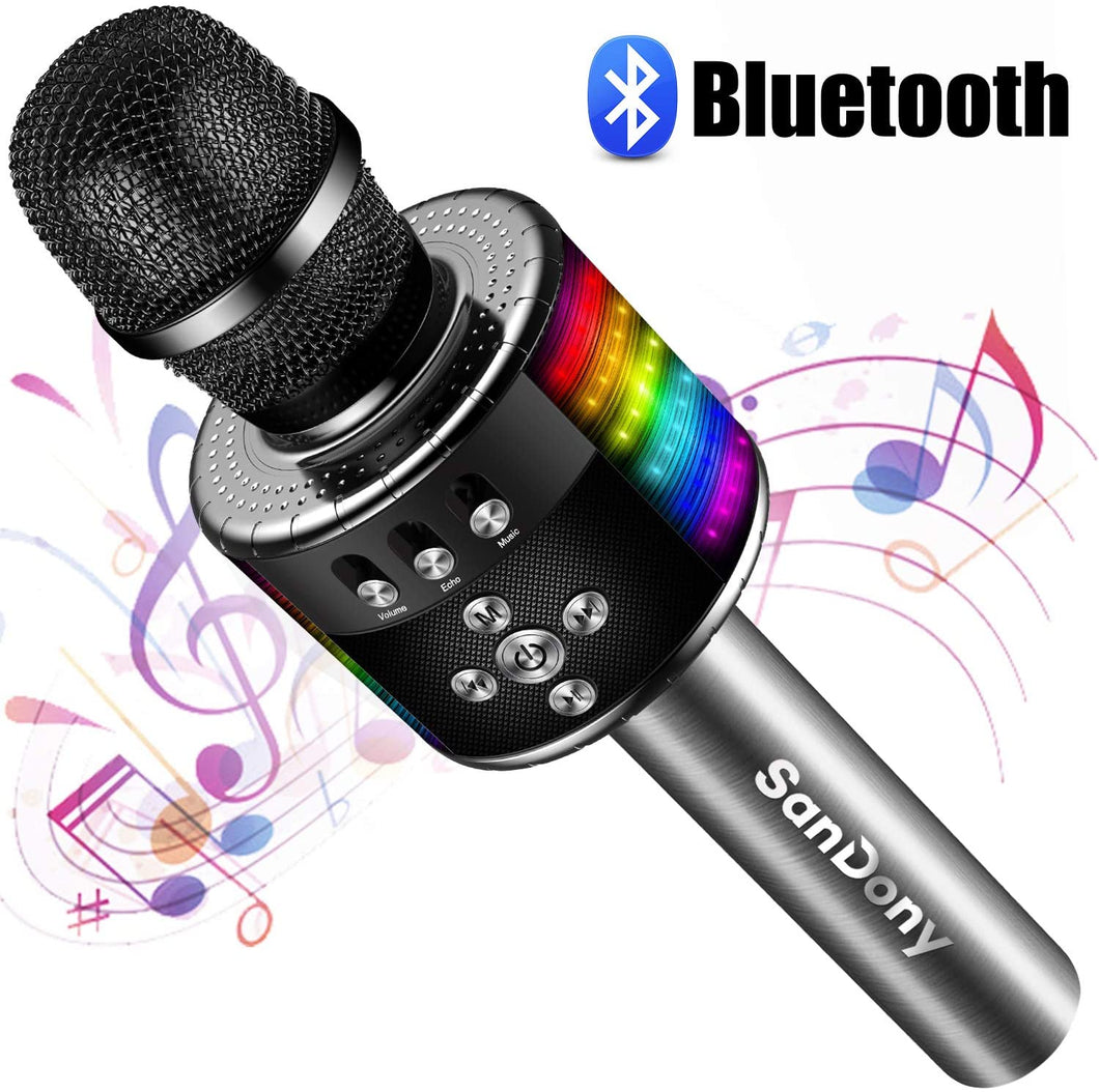 カラオケマイク bluetooth ワイヤレスマイク 高音質 LEDライト付き 音楽再生 録音可能