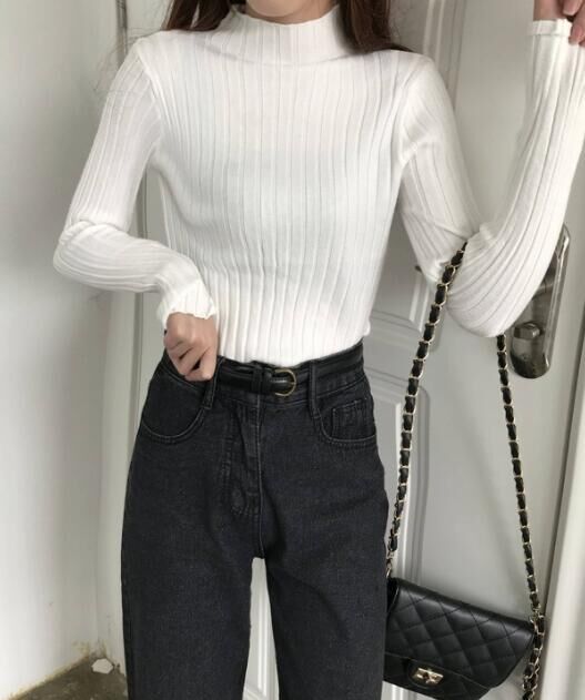 リブニット レディース セーター 秋冬・重ね着に便利な薄手リブ素材・着回し力・高伸縮