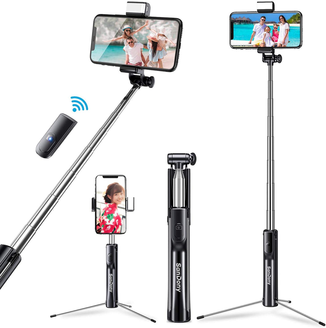 自撮り棒 三脚 ライト付き Bluetooth セルカ棒 軽量 コンパクト