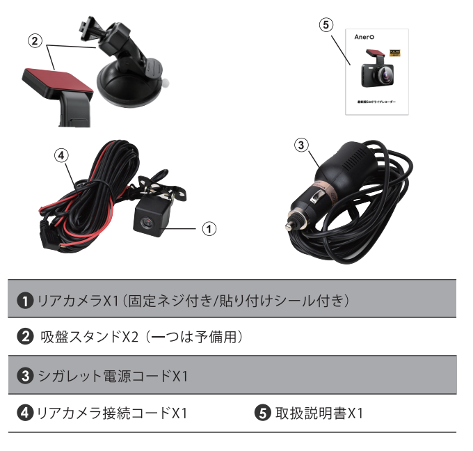 ドライブレコーダー 付属品