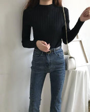 画像をギャラリービューアに読み込む, リブニット レディース セーター 秋冬・重ね着に便利な薄手リブ素材・着回し力・高伸縮
