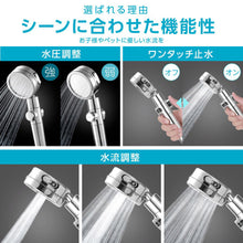 画像をギャラリービューアに読み込む, 3段階吐水モード 高水圧 浄水 増圧 止水ボタン 角度調整
