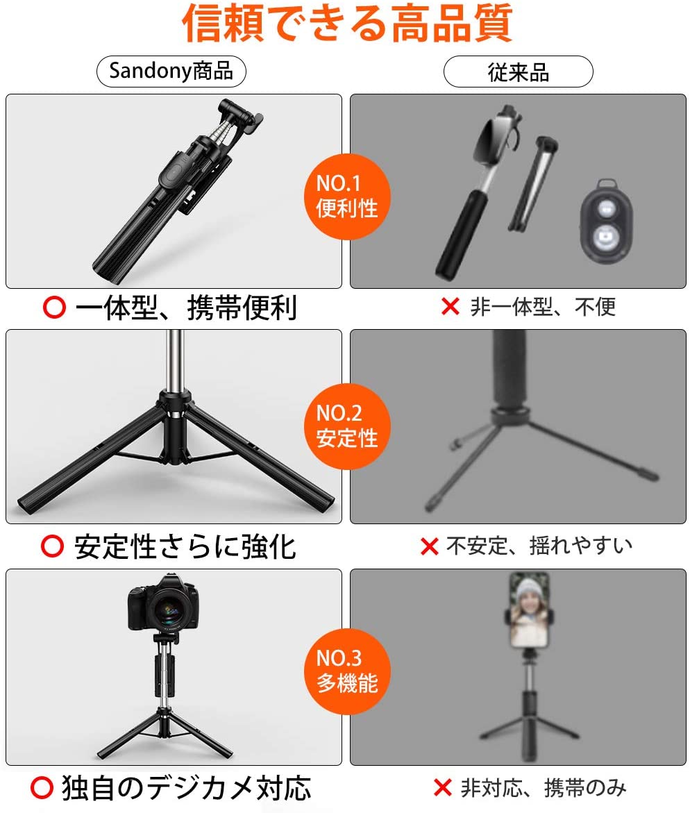 A31 自撮り棒 三脚 Bluetooth セルカ棒 リモコン付き 軽量 コンパクト