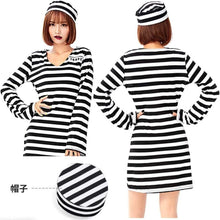 画像をギャラリービューアに読み込む, 大人 衣装  白黒 ボーダー 長袖 ワンピース
